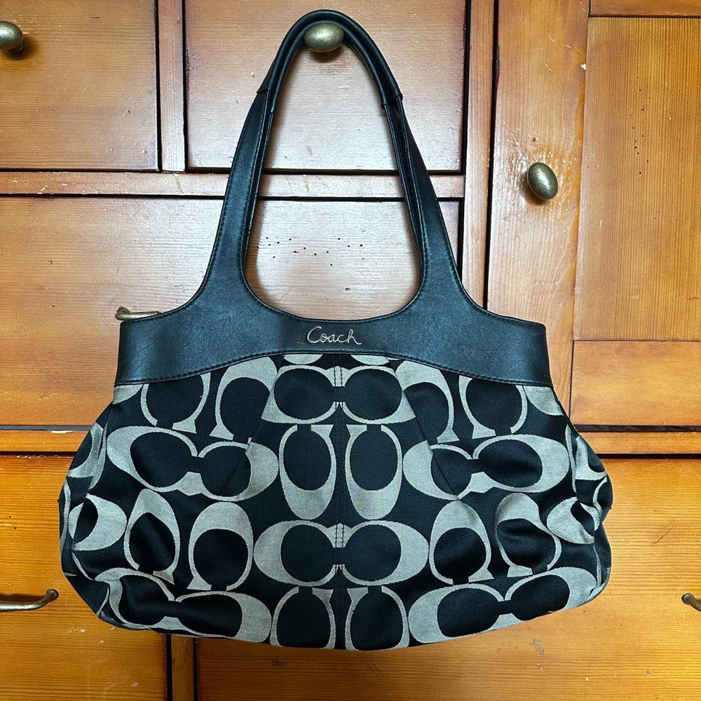 Coach Lexi Black & Gray Signature Jacquard Leather